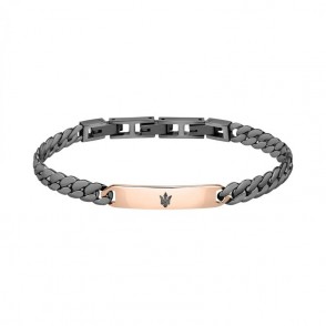 Bracciale Da Uomo Maserati JM222AVD03 Jewels In Acciaio Nero E Piastra Centrale Oro Rosa
