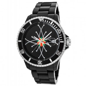 Orologio Donna Solo Tempo  TOYWATCH TF07BK Quadrante Nero Fiore Cinturino Resina Nero Datario