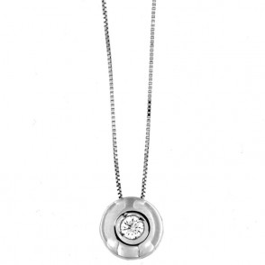 Completo Collana Pendente Punto Luce Donna Oro Bianco 18kt PL02O Diamante Naturale Brillante 0.08 ct G Color VS