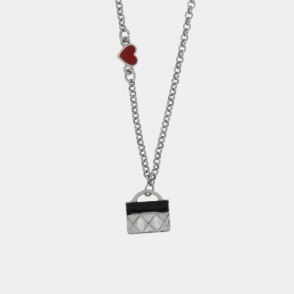 Collana in Metallo 3541421 con borsa rettangolare nera-placcato rodio