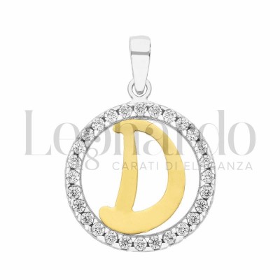 Pendente Letterina in Oro 18 Carati Iniziale D con Zirconi 14x16 mm Peso Circa 1.10 gr