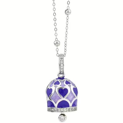 Collana campanella CL/GR02 con cuori viola smaltati a mano e zirconi