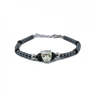 Bracciale Londo Br-Cheetah 04b Con Ciondolo Giaguaro E Chiusura Moschettone In Argento 925