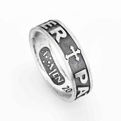 Anello Amen Pater Mater Pat In Argento 925 Colore Argento Brunito Con Scritta In Rilievo Misura 20