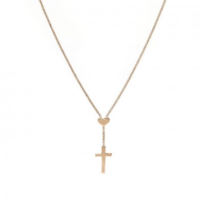 Collana Amen Prega Ama Clchr Con Cuore E Croce In Argento 925 Colore Rosato E Chiusura Moschettone