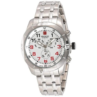 Orologio Cronografo Uomo Swiss Military 06-5265.04.001.04 Cassa E Cinturino Acciaio Silver Quadrante Bianco E Rosso