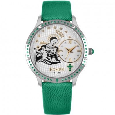 Orologio Solo Tempo Pompei Time Pmtsver Cassa Silver Cinturino Pelle Verde