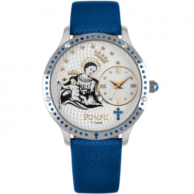 Orologio Solo Tempo Pompei Time Pmtsblu Cassa Silver Cinturino Pelle Blu