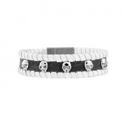 Bracciale Uomo POLICE PJ.24410BLGR/01-S in Pelle con Teschi Argento 