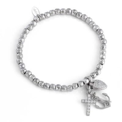 Bracciale Elastico Unisex Amen Con Sfere Nere Con Ciondoli Argento 925 - Fsc2