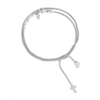 Bracciale Amen Babb2 Ciondoli Cuore E Croce Con Zirconi In Argento 925