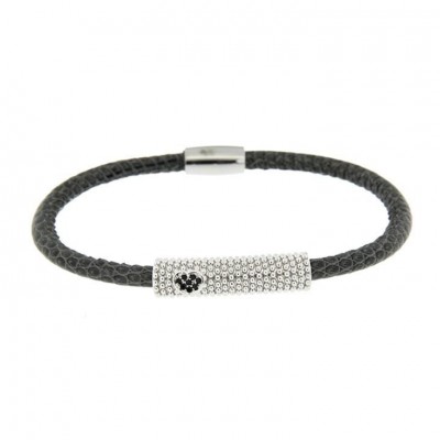 Bracciale Iguana Augusta De Carolis Mj-Bc55 1 Filo In Pelle Colore Grigio Con Cuore Zirconato