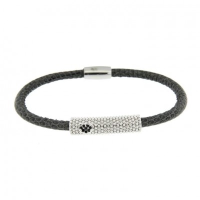 Bracciale Iguana Augusta De Carolis Mj-Bc55 1 Filo In Pelle Colore Grigio Con Cuore Zirconato