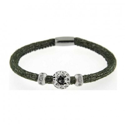 Bracciale Lino Augusta De Carolis Lin010 1 Filo Colore Verde Con Charm E Cristalli