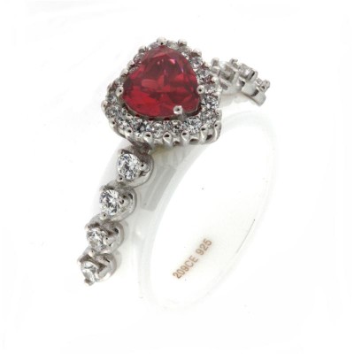 Anello da Donna in Ceramica Bianca ARGCB10 con Pietra Cuore Rosso