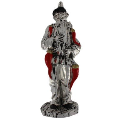 Statua pulcinella portafortuna 272 con corni pendenti laminato in argento