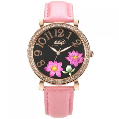 Orologio Solo Tempo Donna Didofa' Lake DF-3020E PVD Rosè Fiori Fucsia Pelle Rosa Perla