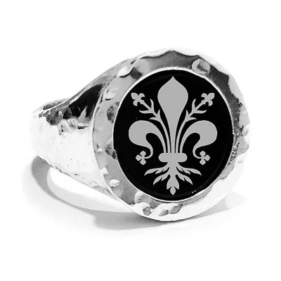 Anello Uomo Personalizzato in Argento 925 Onice con Incisione Giglio Fiorentino Firenze