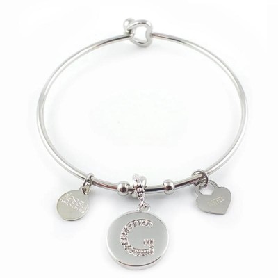 Bracciale Rigido Pendente Ciondolo Donna Alessia Fashion Lettera G con Cristalli Chiusura Cuore