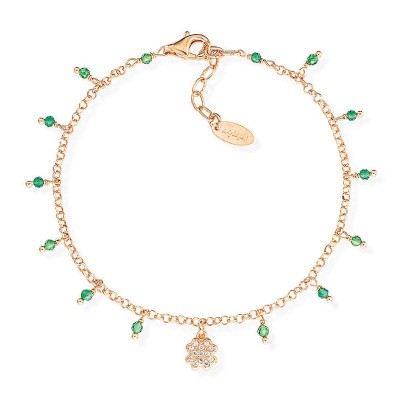 Bracciale Donna AMEN BRQRVZ in Argento 925 Rosato con Cristalli Verdi Pendenti