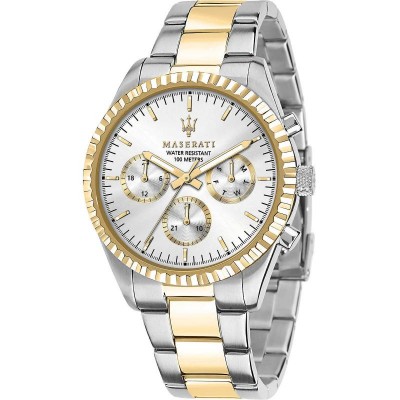 Orologio Uomo Multifunzione Maserati Competizione R8853100021 Quadrante Silver Cinturino Bicolore Argento e Oro