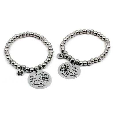 Bracciale Coppia Rigido CAPRITALY SWT05 in Acciaio con Ciondolo e Frase Mamma