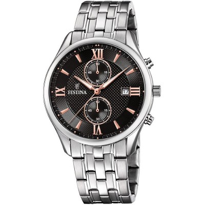 Orologio festina timless chronograph F6854/7 nero cinturino in acciaio, uomo