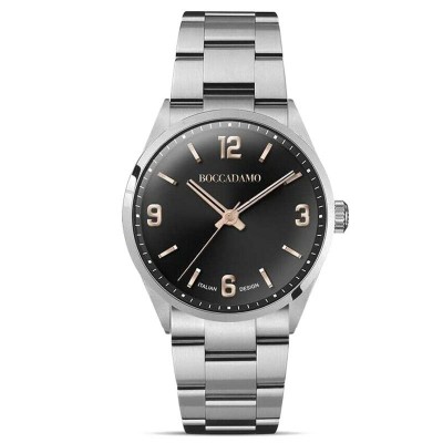 orologio uomo solo tempo boccadamo MT003 cassa acciaio quadrante nero