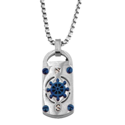 Collana Da Uomo Galassia GSCL162 In Acciaio Simbolo Timone Con Dettagli Colore Blu