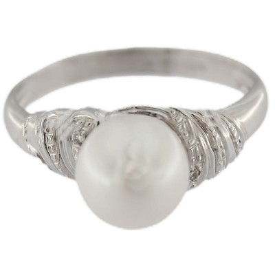 Anello con perla AP006 in oro bianco 18KT e diamanti naturali 
