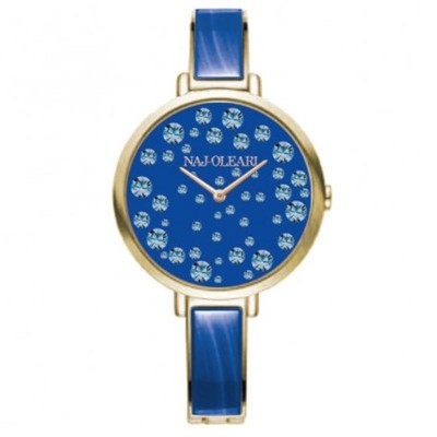 Orologio Da Donna Di NAJ-OLEARI NJ630 In Pelle Blu E Cassa Acciaio PVD Oro Con Pavè