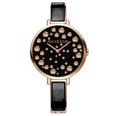 Orologio Da Donna NAJ-OLEARI NJ634 In Pelle Nero E Cassa Acciaio Oro E Pietre Oro 