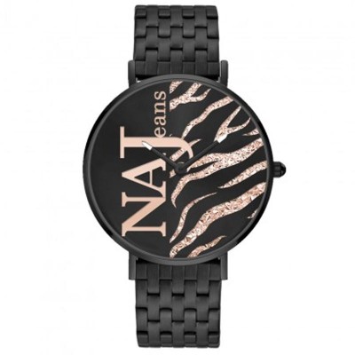 Orologio Da Donna NAJ OLEARI JEANS NJ710 In Acciaio PVD Nero E Quadrante Animalier