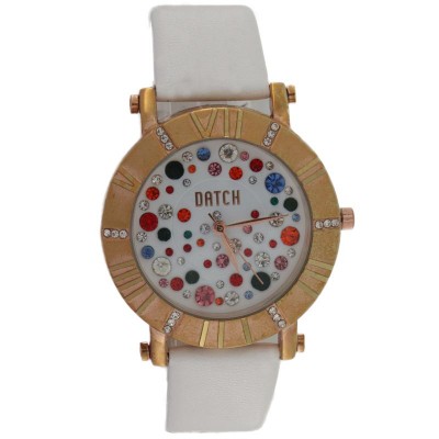 Orologio Da Donna Datch DAT-W-239 Con Cinturino In Pelle Bianco E Cassa Dorata Dettagli Colorati