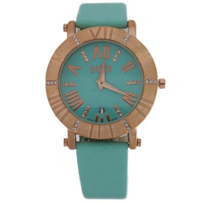 Orologio Da Donna Solo Tempo Datch DAT-W-231 Cinturino In Pelle Verde Acqua Con Brillanti