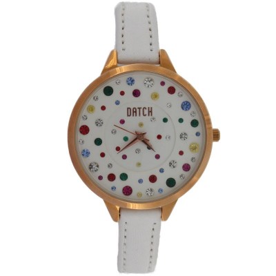 Orologio Da Donna Solo Tempo Datch DAT-W-035 Con Cinturino In Pelle Bianco Dettagli Colorati