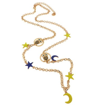 Collana In Metallo 3541052 Amo Capri Rosato Pendenti A Luna-Stelle E Gufo Portafortuna