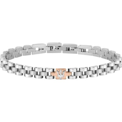 Bracciale Da Uomo Maserati JM219AQH17 Jewels In Acciaio Silver Con Logo Centrale Oro Rosa