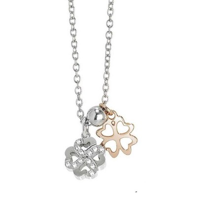 Collana Da Donna Boccadamo Amore E Sogni AS-GR06 In Bronzo Rodiato Quadrifogli Pendenti 