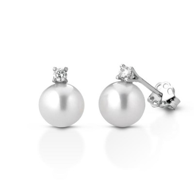 Orecchini Donna KIOTO OR1L/5 Oro 18kt con Diamanti e Perle 5 mm
