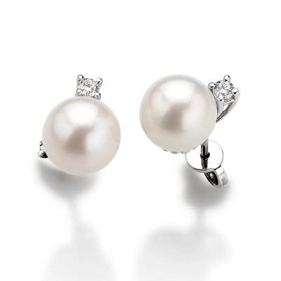 Orecchini Donna KIOTO ORBR3/7 in Oro 18kt con Diamanti e Perle da 6,5/7 mm