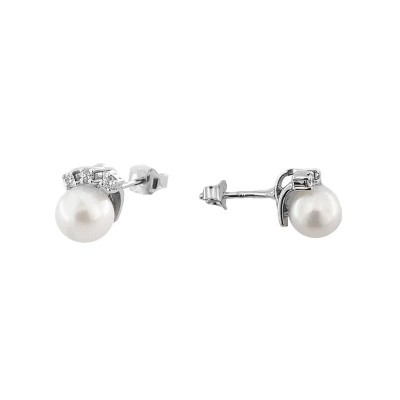 Orecchini Donna KIOTO 393B Oro 18kt con Diamanti e Perle da 7 mm