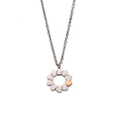 Collana donna con pendente di cuori bicolor PF_GR92 acciaio 316 nichel free
