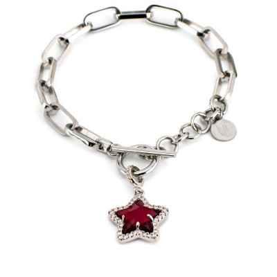 Bracciale donna MY/BR35 acciaio con cuore pendente rosso BOCCADAMO