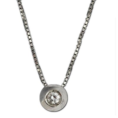 Collana Pendente Punto Luce  Donna Oro Bianco 18kt Pl49 Gr:1.58 Ct:0.10